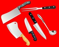 cooking utensils on a red background vector