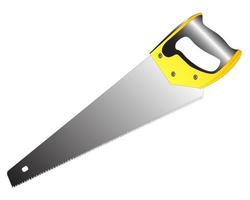 hacksaw on wood with a yellow-black handle vector