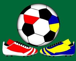 two shoes in the national colors of Poland and Ukraine with the ball vector