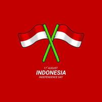 Indonesian flag red and white with bamboo drawing vector