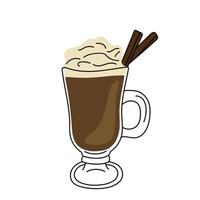 Hand drawn mochaccino with cinnamon sticks. vector