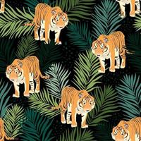 Seamless pattern with tigers and leaves vector