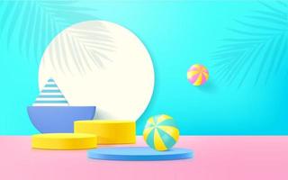 Minimal mock up podium on summer background concept 3d render vector