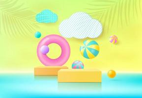 Summer background product display scene with sky cloud on the ocean display. vector