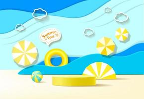 Vector summer time Holiday background. beach ball, modern minimalist mock up, Design template for podium display or showcase