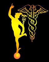 orange silhouette of god of trade of Mercury and rod vector