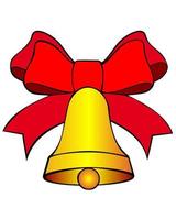 golden bell with red bow on a white background vector