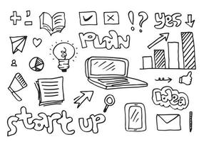 Vector line art Doodle cartoon set of objects and symbols on the business theme.