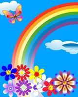 arco iris con flores y la mariposa vector