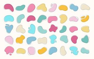 Abstract blotch shape collection.  Modern graphic blobs elements in pastel tones and editable strokes, line art set. Gradient abstract liquid shapes. Vector illustration.