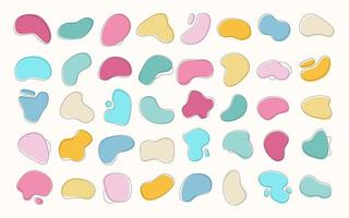 Abstract blotch shape collection.  Modern graphic blobs elements in pastel tones and editable strokes, line art set. Gradient abstract liquid shapes. Vector illustration.