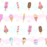 Summer cartoon ice cream seamless pattern. Fruit ice, Blended overprint technique illustration. vector