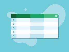 Spreadsheet tables app flat design vector. Concept of worksheet software in green and blue colors illustration, can be used in animation, banners and presentations. vector