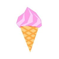 Pink ice cream with waffle cone. Frozen dessert drawing. vector