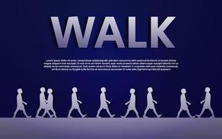 People walk illustration papercut navy blue background vector