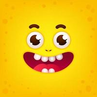 Funny cartoon face. Yellow monster smiley face illustration. Cute funny emotions with big eyes vector