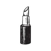 Vector hand drawn monochrome illustration of makeup cosmetic sketch of lipstick isolated on white background. Design concept for cosmetics label, visage, makeup