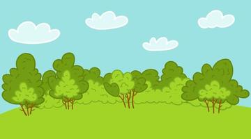 Cartoon landscape. Green bushes on meadow. Cartoon shrubs for outdoor decoration landscape park hedge, backyard, forest colorful vector spring or summer plant, trees, with branches.