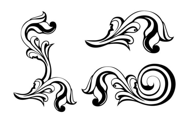 Vector damask vintage baroque scroll ornament swirl. Victorian monogram heraldic shield swirl.Retro floral leaf pattern border foliage antique  acanthus calligraphy engraved tattoo. Tile decor element