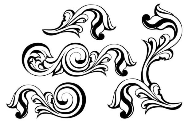 Vector damask vintage baroque scroll ornament swirl. Victorian monogram heraldic shield swirl.Retro floral leaf pattern border foliage antique  acanthus calligraphy engraved tattoo. Tile decor element