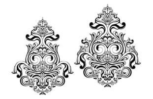 Vector damask vintage baroque scroll ornament swirl. Victorian monogram heraldic shield swirl.Retro floral leaf pattern border foliage antique  acanthus calligraphy engraved tattoo. Tile decor element