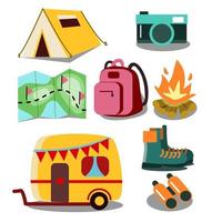 Set of camping stickers. Travel vector illustration