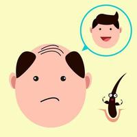 bald man thinking for his hair. hair health care concept. vector