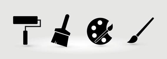 Paint icons set Paint brush vector icon sillhouette Paint roller icon