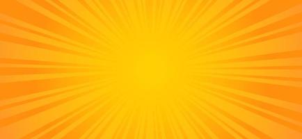 Pop art sun rays background. Vector illustration of retro template for yellow with radial stripes on orange.