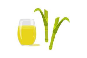 Sugarcane juice in glass glass on white background. vector