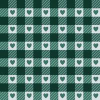 Seamless green Vichy check pattern with hearts. vector