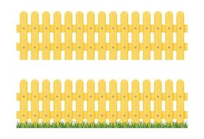 Wooden fence in grass isolated on white background. Vector illustration of seamless picket fence.