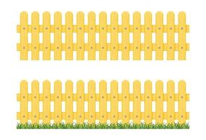 Wooden fence in grass isolated on white background. Vector illustration of seamless picket fence.