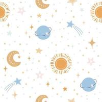 Seamless pattern with boho style space elements. Cute minimalistic design for childrens cloth, home textile vector