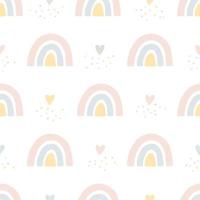 Seamless pattern with organic rainbows, hearts and dots. Simple design in pastel colors for baby cloth, wallpaper, textile vector