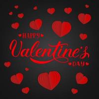 Happy Valentine s day banner with calligraphy hand lettering and 3d paper cut hearts. Valentines day greeting card. Vector illustration. Easy to edit design template.