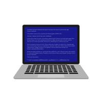 Laptop with blue screen of death BSOD. System crash report. Fatal error of software or hardware. Broken computer vector illustration. Easy to edit template for your design projects.