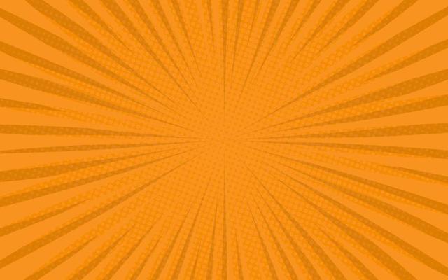 Sun rays retro vintage style on orange background. Comic pattern with starburst and halftone. Cartoon retro sunburst effect with dots. Summer banner vector illustration