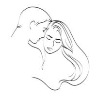 Line art hugging couple vector illustration minimalist art. Abstract,modern art man and woman in love. Fashion concept