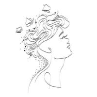 mujer cara dibujo lineal arte vector ilustración aislado sobre fondo blanco hermoso elemento de diseño. icono de cara de mujer mínima abstracta, logotipo, emblema