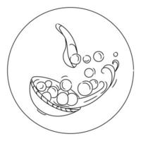 comida asiática tradicional caliente dulce tangyuan sopa vector línea arte ilustración. bolas de arroz pegajoso con sopa volando de un tazón de dibujo en blanco y negro. logotipo de diseño de comida china, emblema, icono
