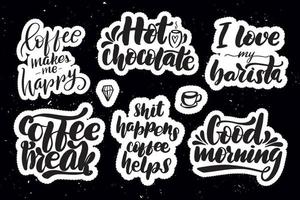 Set of coffee lettering labels. Stickers with hand drawn typography inscriptions. Great vector stock calligraphy illustrations for handmade and scrapbooking, diaries, cards, badges, social media.