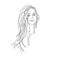 línea continua, una línea, dibujo de cara y peinado, concepto de moda, mujer de pelo largo belleza minimalista, ilustración de material vectorial para camiseta, diseño de eslogan estilo gráfico impreso vector