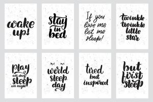 Good night lettering postcard set. Sleep quote. Sweet cute hand drawn inspiration typography. Calligraphy postcard poster graphic design element. Hand written sign, vector stock illustration.