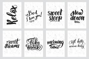 Good night lettering postcard set. Sleep quote. Sweet cute hand drawn inspiration typography. Calligraphy postcard poster graphic design element. Hand written sign, vector stock illustration.