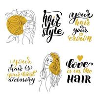 Hair lettering quotes set. Inspirational handwritten brush lettering. Vector calligraphy stock illustration isolated on white. Typography for banners, badges, postcard, tshirt, prints.