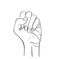 Female revolution, strike, protest. Girl hand with clenched fists. Hand drawn vector stock illustration isolated on white background. Line sketch. Women resist, feminism symbol.