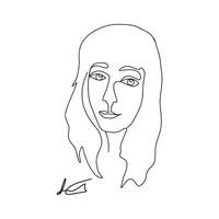 Female face drawn in one line. Girl, woman portrait. Continuous line. Vector stock illustration in a minimalistic style for banners, badges, postcard, tshirt design, prints, posters, logo.