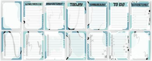 Templates set for notes, to do, check lists. Organizer,planner with retro background and trendy lettering. Vector stock illustration. Remember, important, resolutions, today, tomorrow.