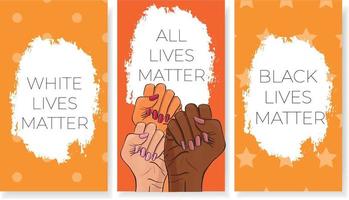 Stop racism. Black lives matter. African American arm gesture. Anti discrimination, help fighting racism poster, tolerance acceptance banner. People equality template vector stock illustration.